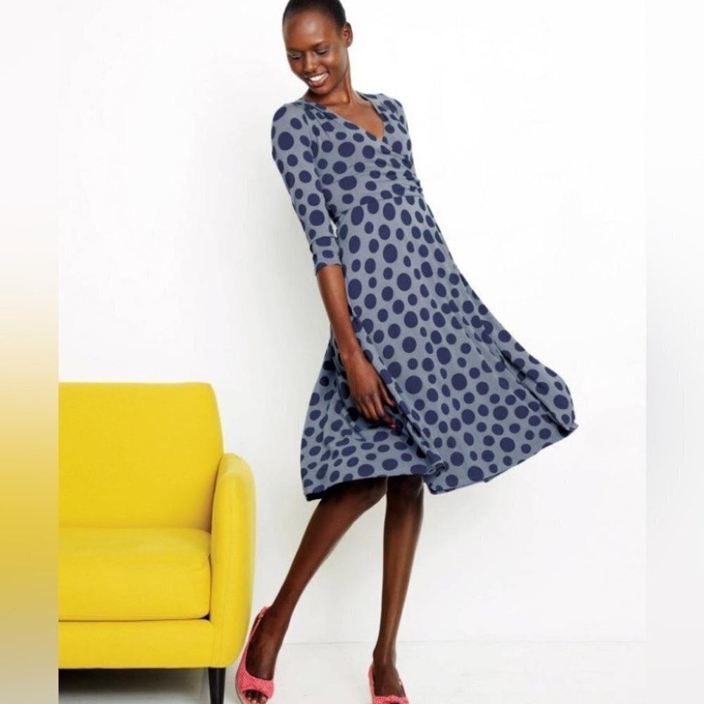BODEN Blue Polka Dot Wrap Dress Size 4 Petite